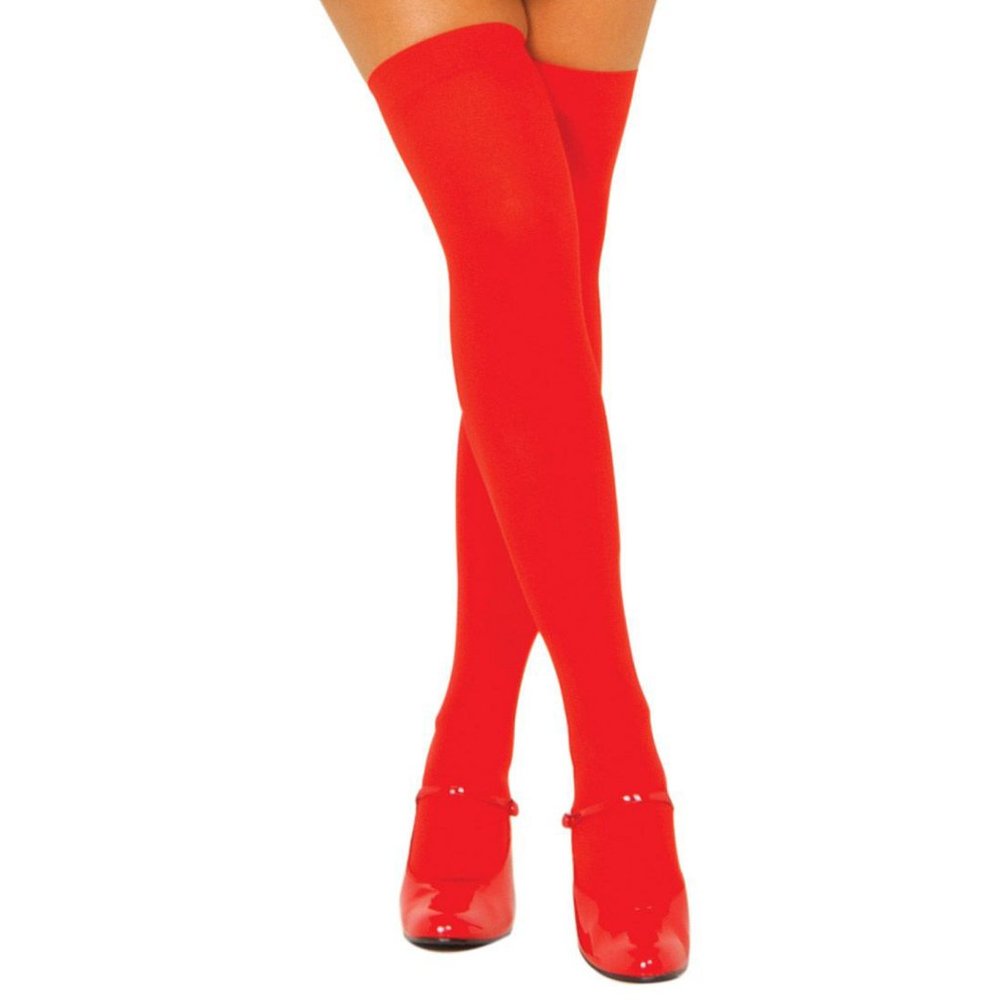 Opaque Thigh High Stockings - Red